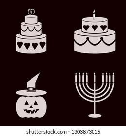 candle icon set with pumpkin witch hat, cake wedding and cake vector illustration