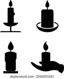 Candle icon set. Candle icon   silhouette vector isolated. Elegant Set Candle Silhouettes: Vector Collection. 