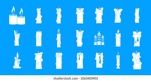 Candle icon set. Simple set of candle vector icons for web design isolated on blue background