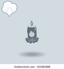 Candle icon with shadow. Cloud of download with arrow.