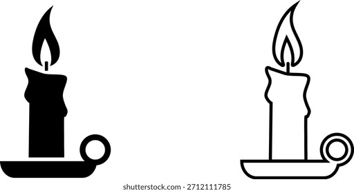 Icono de vela que muestra dos variaciones, una llena y otra delineada, adecuada para su uso en diversas aplicaciones y diseños