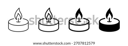 Candle icon. Simple tealight flame vector for warm illumination symbol. Soft burning glow sign used for decor and memorial themes concept. Minimal fire pictogram.
