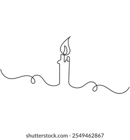 Kerzen-Symbol   einzeiliges Kunstwerk, durchgehende einzeilige Zeichnung von isoliertem Umrissvektorkunst
