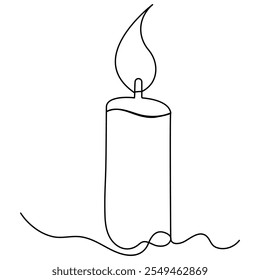 Candle icon   single line art, continuous one line drawing of  Isolated outline vector art