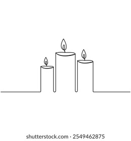 Candle icon   single line art, continuous one line drawing of  Isolated outline vector art