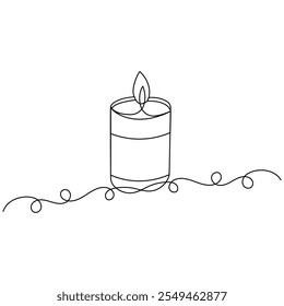 Candle icon   single line art, continuous one line drawing of  Isolated outline vector art