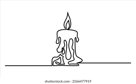 Candle icon single line art. Candle continuous one line drawing illustration