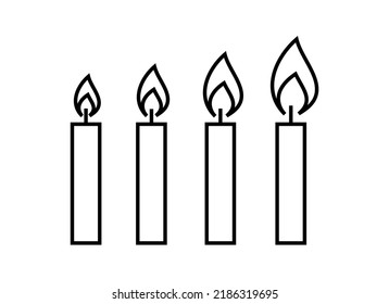 Icono de la vela. El fuego estilizado. Símbolo de luz, romance o luto. Ilustración vectorial aislada en un fondo blanco.