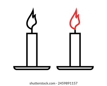 Kerzen-Symbol. Stilisiertes brennendes Feuer. Ein Symbol für Licht, Romantik oder Trauer. Abstrakte brennende Kerze.