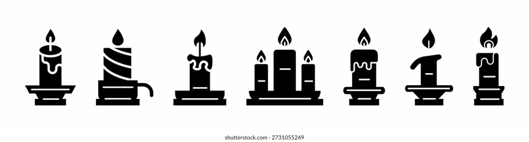 Colección de Vector de icono de vela. Conjunto de diseños de Vector de icono de vela. Vector de stock.