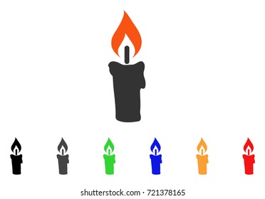 Candle icon. Vector illustration style is a flat iconic candle symbol with black, grey, green, blue, red, orange color variants. Designed for web and software interfaces.