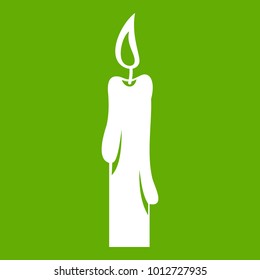 Candle icon white isolated on green background. Vector illustration