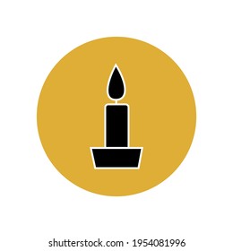 Candle icon in a yellow circle. Flame of fire in a candlestick. User interface button in smartphone app. Vector graphics.