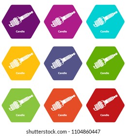 Candle icons 9 set coloful isolated on white for web