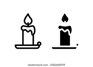 Candle icons with flame in black and white Vector