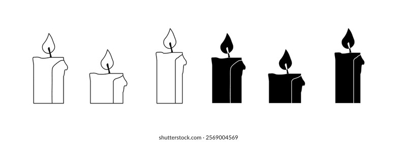 Candle icons. Linear and silhouette style. Vector icons.