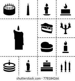 Candle icons. set of 13 editable filled candle icons such as candle, cake, piece of cake, heart cake