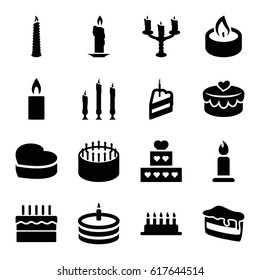 Candle icons set. set of 16 candle filled icons such as candle, cake, piece of cake, heart cake, heart lock