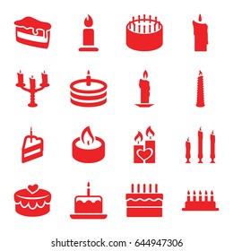 Candle icons set. set of 16 candle filled icons such as cake with one candle, cake, piece of cake