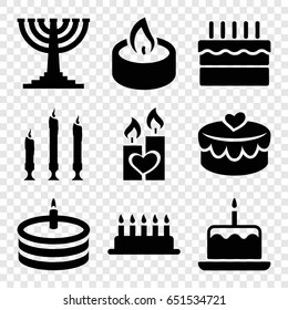 Candle icons set. set of 9 candle filled icons such as heart lock, cake