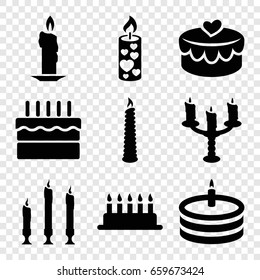 Candle icons set. set of 9 candle filled icons such as candle, heart lock, cake