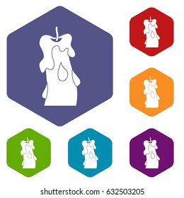  Candle icons set hexagon isolated vector illustration