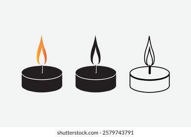 Candle icons set. Candle silhouette. Candles flaming vector