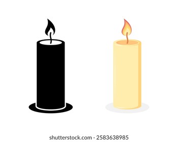 Candle icons. Silhouette and flat style. Vector icons.