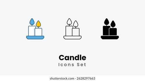 Candle Icons thin line and glyph vector icon stock illustration