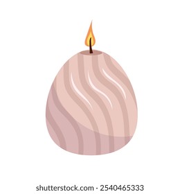 Candle illustration with flame, cozy decor, perfect for wellness, relaxation, spa, meditation, holiday, warmth, spirituality, and celebration themes. Modern colors, vector isolated on white