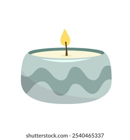 Candle illustration with flame, cozy decor, perfect for wellness, relaxation, spa, meditation, holiday, warmth, spirituality, and celebration themes. Modern colors, vector isolated on white