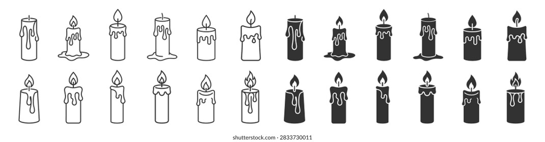 candle illustrations with flame and wax drips vector set on transparent background
