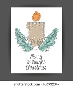 Candle inside frame icon. Merry Christmas season and decoration theme. Sketch and draw design. Vector illustration