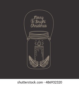 Candle Inside Mason Jar Icon. Merry Christmas Season And Decoration Theme. Sketch And Draw Design. Vector Illustration