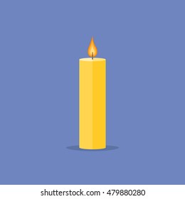 Candle isolated on blue background. Flat style icon. Vector illustration.