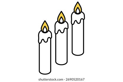 Kerze Isometrische Linie Zeichnung Symbol Illustration einer brennenden Weihnachts- oder Feiertagskerze, Vektorgrafik