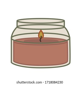 Candle In The Jar. Aroma Candle. Comfort. Simple Vector Illustration.