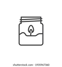 Candle In The Jar Line Icon. Linear Style Sign For Mobile Concept And Web Design. Aroma Candle Outline Vector Icon. Symbol, Logo Illustration. Vector Graphics