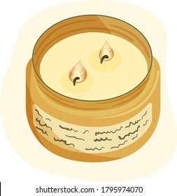 Velas en un frasco con dos luces hechas a mano. Acogedor estilo hígge. Caluroso ánimo otoñal. Ilustración vectorial de dibujos animados planos. Cae vibraciones. 