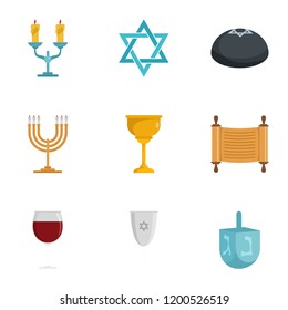 Candle Jewish Kippah Shabbat Icon Set. Flat Set Of 9 Candle Jewish Kippah Shabbat Vector Icons For Web Design