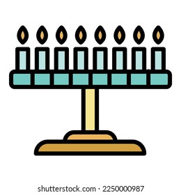 Candle jewish stand icon. Outline candle jewish stand vector icon color flat isolated on white