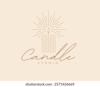 Candle label design lettering aroma drawing in linear art deco style on beige background