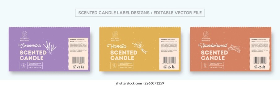 Candle Label Design Template Pastel Colors, Minimalist Scented Candle Label Packaging Design, Jar Label, Lavender Candle, Vanilla Candle, Sandalwood Fragrance Label Sticker Illustration