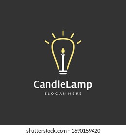 candle lamp logo design template inside the light bulb