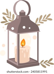 Candle Lantern Hygge Komposition Vektorgrafik