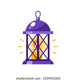 Candle lantern icon. Cartoon illustration of a vintage lantern with burning candle isolated on a white background. Vector 10 EPS.