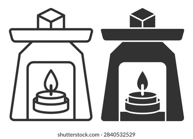 candle lantern icon set, outline and filled style vector illustration on transparent background
