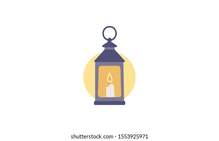 Candle lantern vector illustration. Flat minimalistic image of vintage candle lantern. Winter holiday season concept.