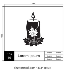 Candle with a leaf. Happy Thanksgiving Day. Vector icon.