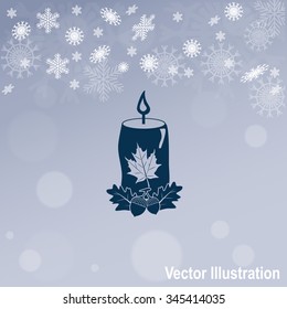 Candle with a leaf. Happy Thanksgiving Day. Vector icon.